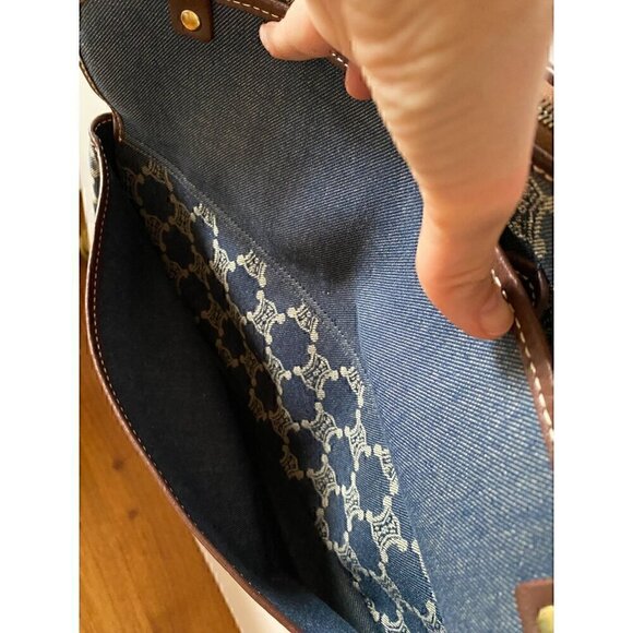 CELINE Paris Macadam Denim Signature Denim Flap Messenger Bag Y2K Shoulder - Picture 12 of 16